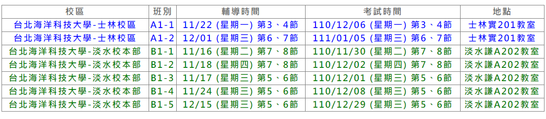 輔導暨考試時程表