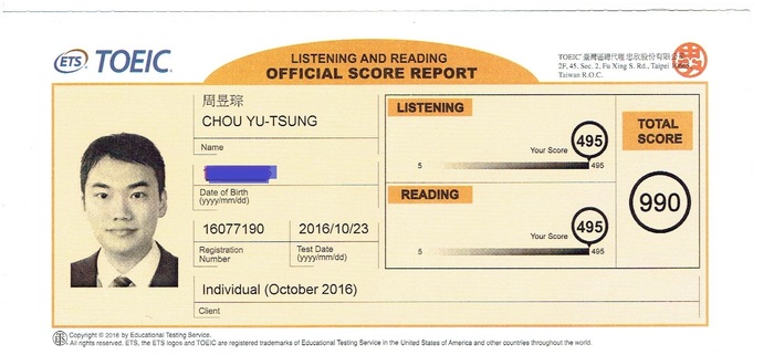 多益測驗 恭賀周昱琮同學獲得滿分!!!!!!圖片
